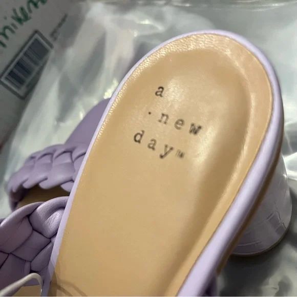 A New Day Lilac Purple Basil Slip On Double Band Woven Mule Heels New! - Picture 6 of 10